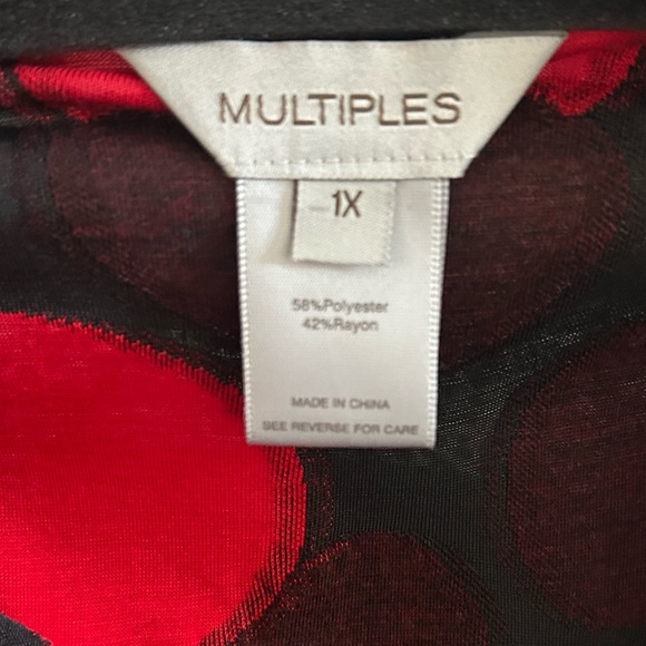 Multiples 1x Red and Black Button Up Tunic Blouse - Picture 5 of 7